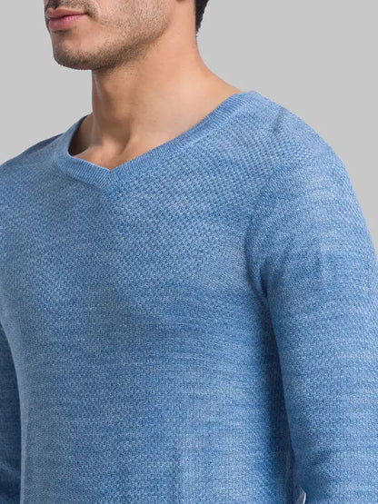 Men Blue Structure Acrylic Full Sleeve Sweaters