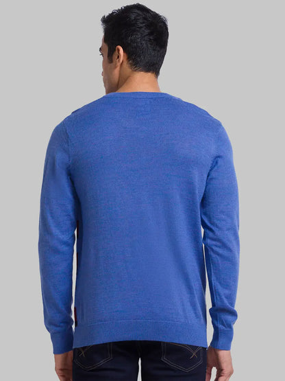 Men Blue Intarsia Acrylic Blend Full Sleeve Sweaters