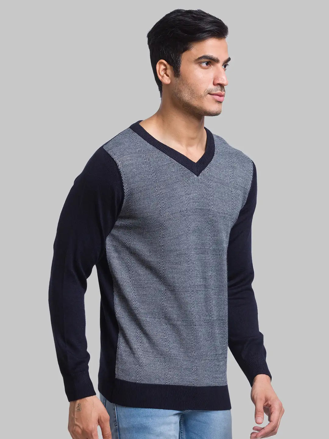 Men Blue Jacquard Acrylic Blend Full Sleeve Sweaters