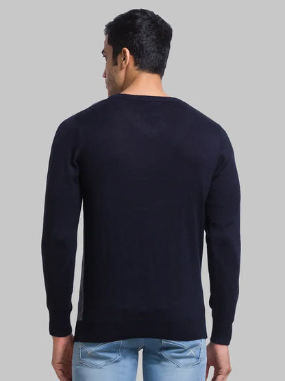 Men Blue Jacquard Acrylic Blend Full Sleeve Sweaters