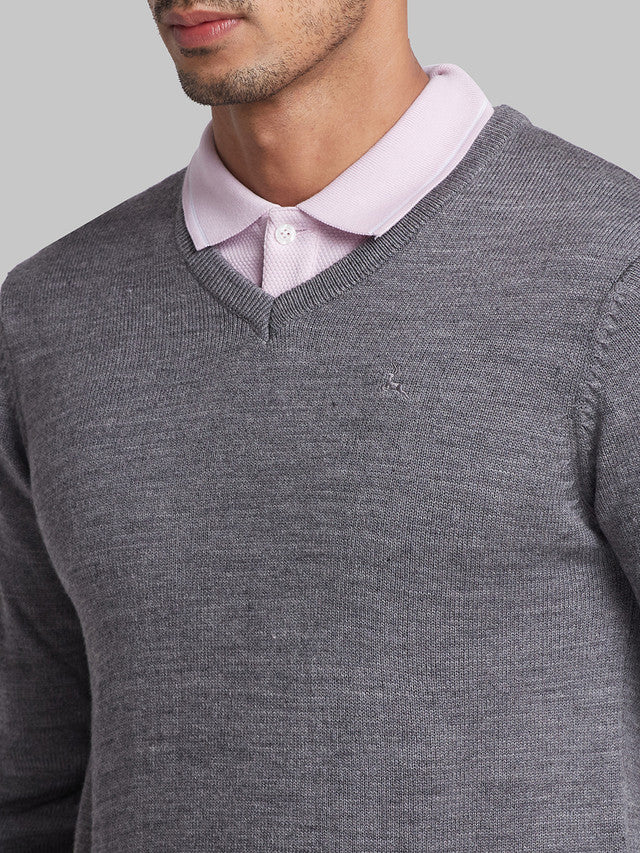Parx Men Grey Solid Acrylic Sweaters