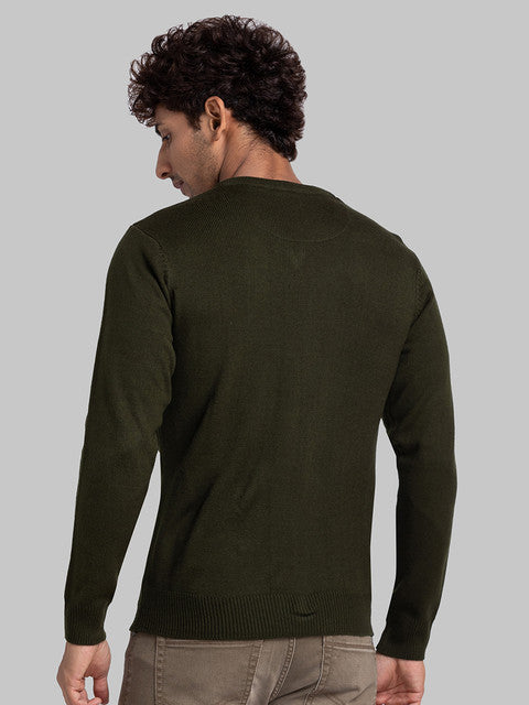 Parx Men Green Solid Acrylic Sweater