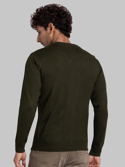 Parx Men Green Solid Acrylic Sweater