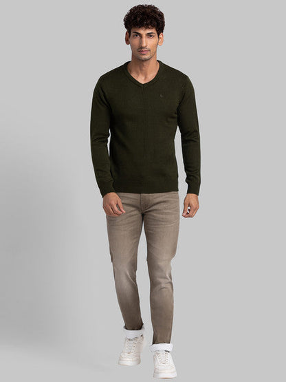 Parx Men Green Solid Acrylic Sweater