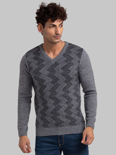 Parx Men Black Jacquard Acrylic Sweater