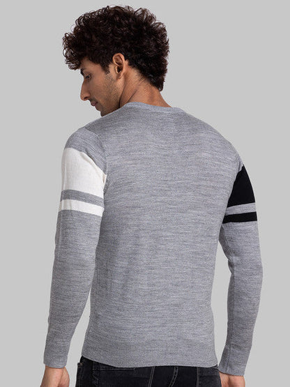 Parx Men Grey Intarsia Acrylic Sweater