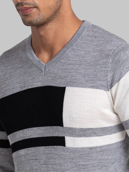 Parx Men Grey Intarsia Acrylic Sweater