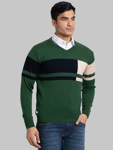 Parx Men Green Intarsia Acrylic Sweater