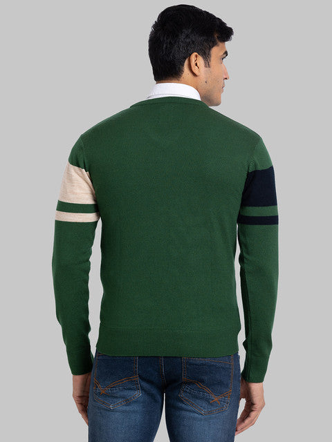 Parx Men Green Intarsia Acrylic Sweater