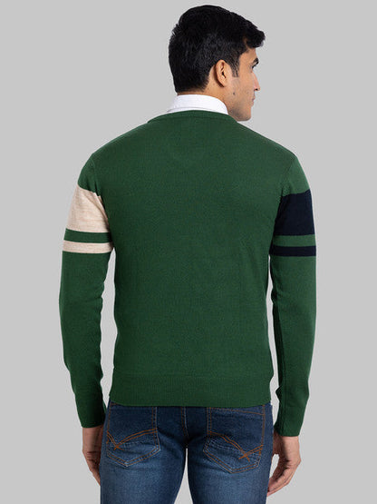 Parx Men Green Intarsia Acrylic Sweater
