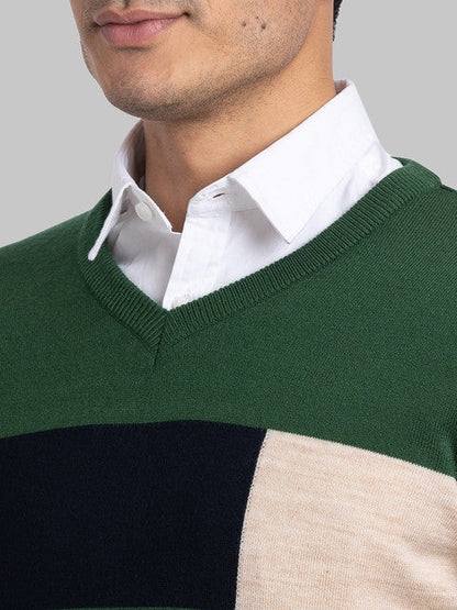Parx Men Green Intarsia Acrylic Sweater