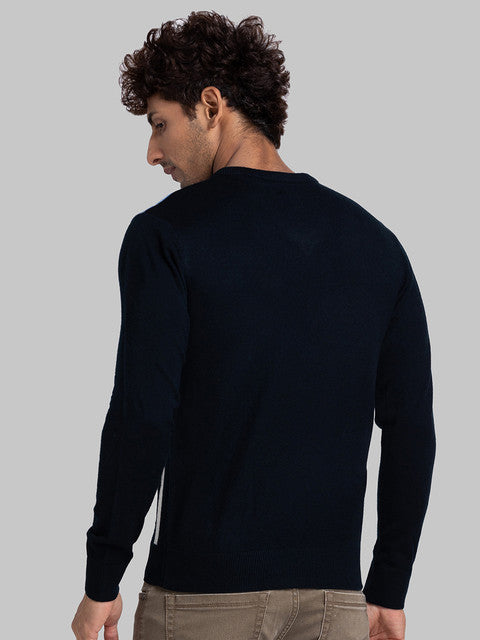 Parx Men Blue Intarsia Acrylic Sweater