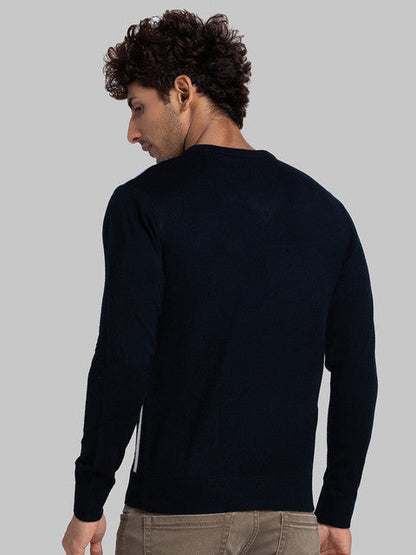 Parx Men Blue Intarsia Acrylic Sweater