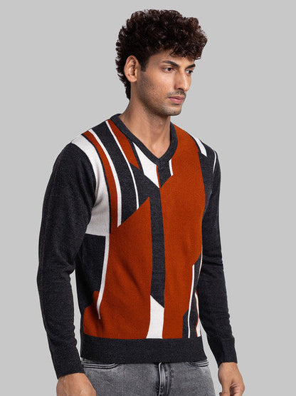 Parx Men Grey Intarsia Acrylic Sweater