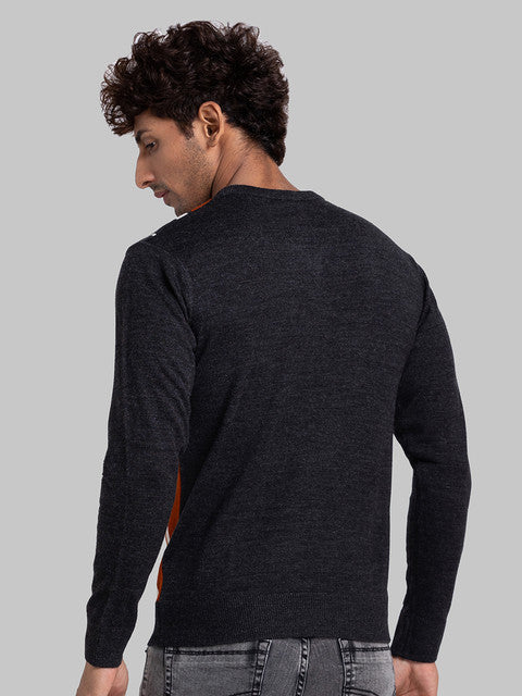 Parx Men Grey Intarsia Acrylic Sweater
