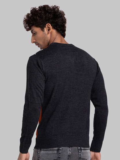 Parx Men Grey Intarsia Acrylic Sweater