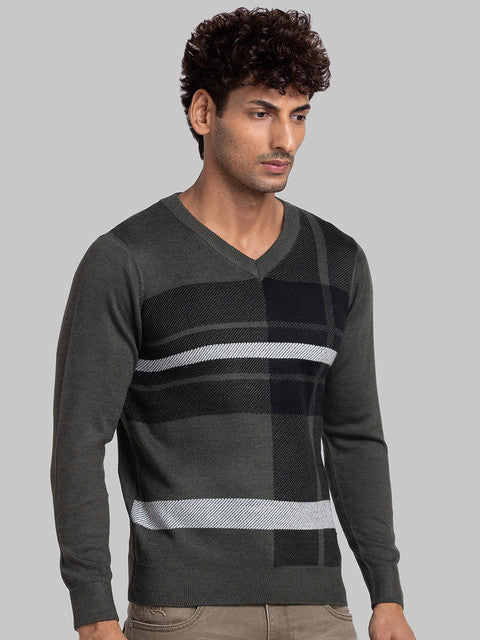 Parx Men Green Intarsia Acrylic Sweater