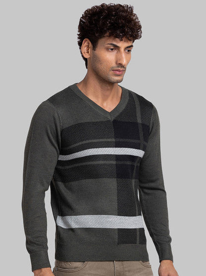 Parx Men Green Intarsia Acrylic Sweater