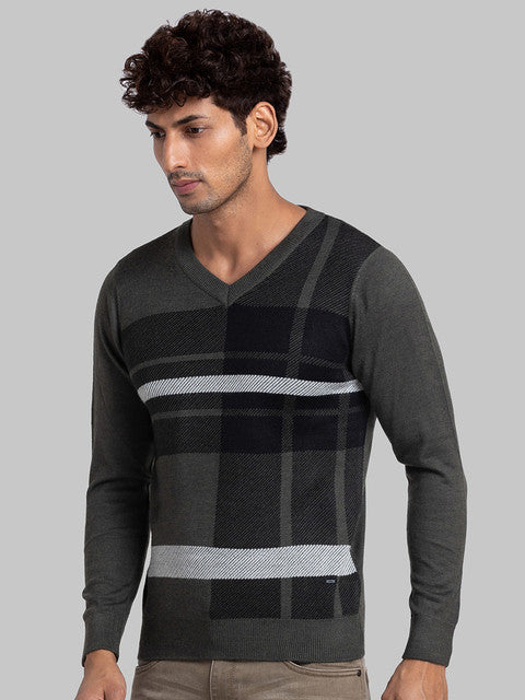 Parx Men Green Intarsia Acrylic Sweater