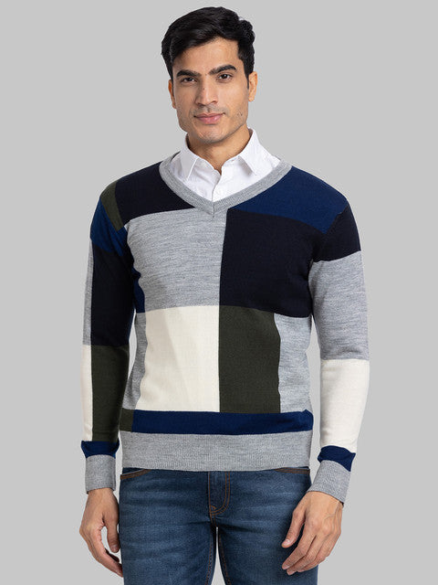 Parx Men Grey Intarsia Acrylic Sweater
