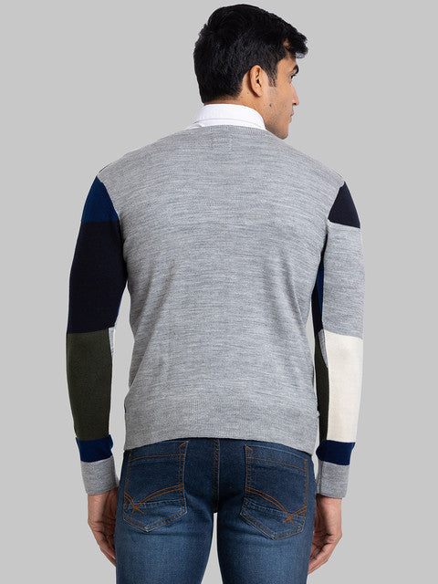 Parx Men Grey Intarsia Acrylic Sweater