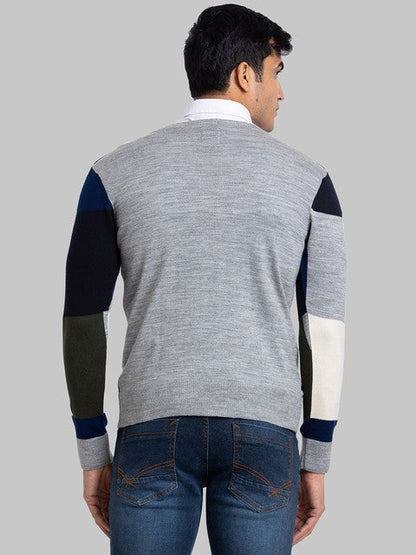 Parx Men Grey Intarsia Acrylic Sweater