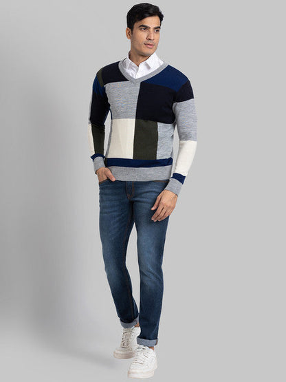 Parx Men Grey Intarsia Acrylic Sweater