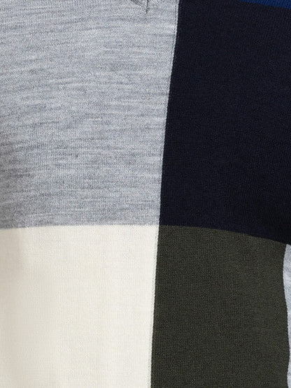 Parx Men Grey Intarsia Acrylic Sweater