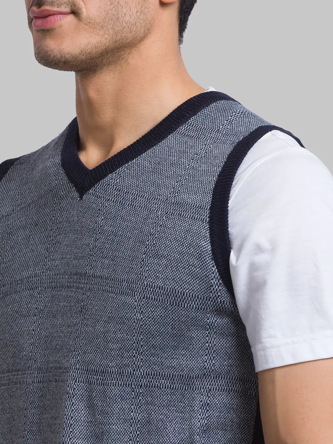 Men Blue Jacquard Acrylic Blend Sleeveless Sweaters