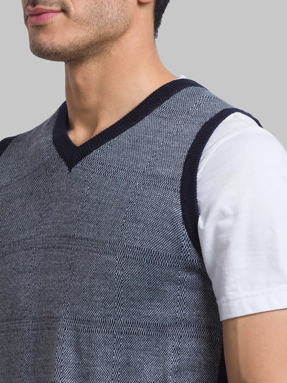 Men Blue Jacquard Acrylic Blend Sleeveless Sweaters