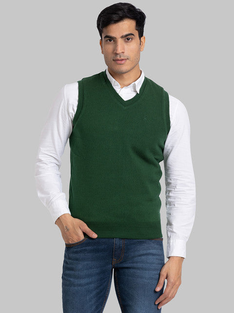 Parx Men Green Solid Acrylic Sweater