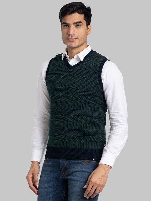 Parx Men Green Solid Acrylic Sweater