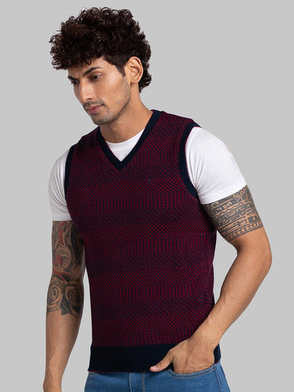 Parx Men Red Solid Acrylic Sweater