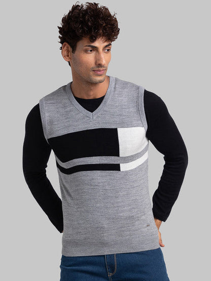 Parx Men Grey Intarsia Acrylic Sweater