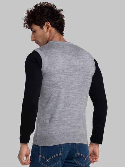 Parx Men Grey Intarsia Acrylic Sweater