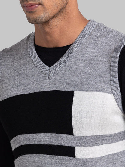 Parx Men Grey Intarsia Acrylic Sweater