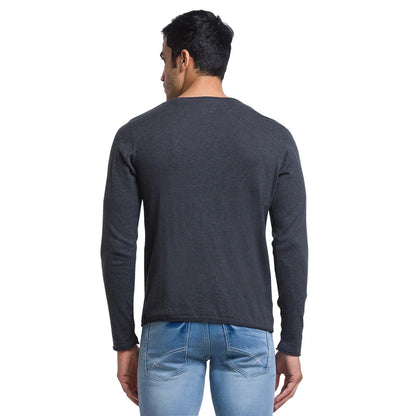Men Grey Solid Cotton Full Sleeve Sweaters