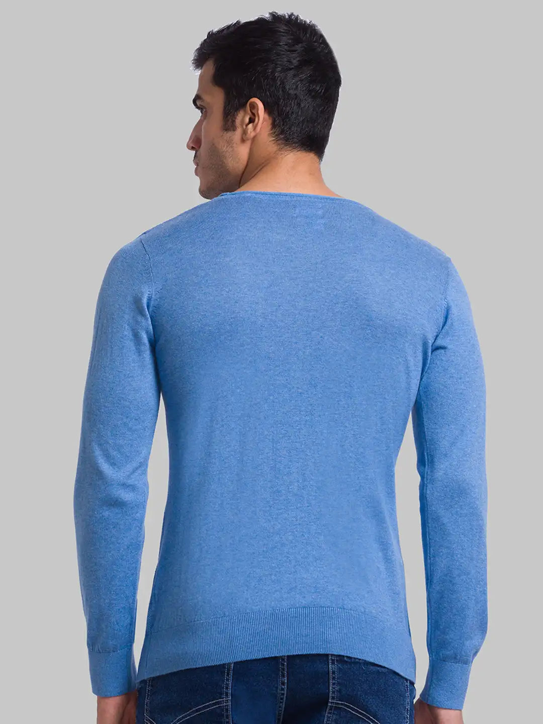 Men Blue Structure Cotton Full Sleeve Sweaters