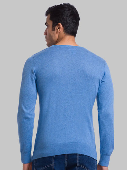 Men Blue Structure Cotton Full Sleeve Sweaters