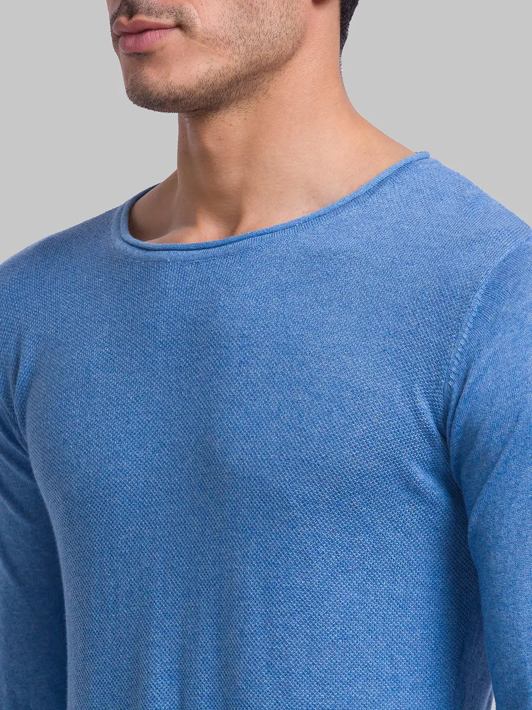 Men Blue Structure Cotton Full Sleeve Sweaters