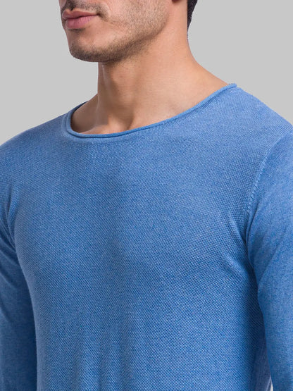 Men Blue Structure Cotton Full Sleeve Sweaters