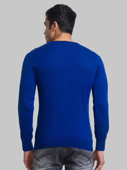 Men Blue Structure Cotton Full Sleeve Sweaters