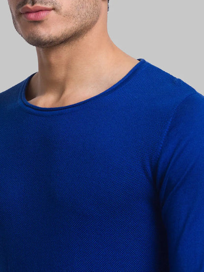 Men Blue Structure Cotton Full Sleeve Sweaters