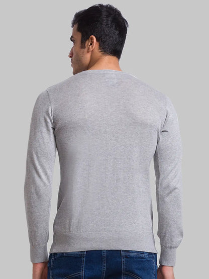 Men Grey Structure Cotton Full Sleeve Sweaters
