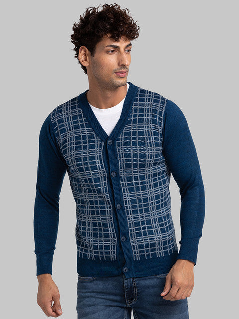 Parx Men Blue Jacquard Acrylic Sweater