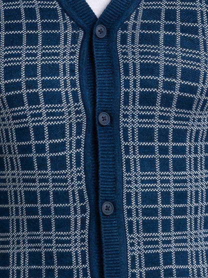 Parx Men Blue Jacquard Acrylic Sweater