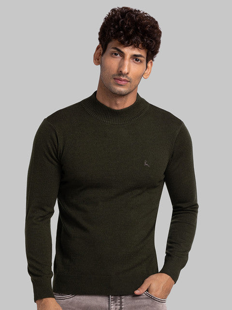 Parx Men Green Solid Acrylic Blend Sweater