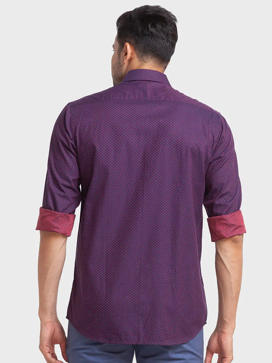 Men Red Tailored Fit Solid Cotton Full Sleeve Shirts