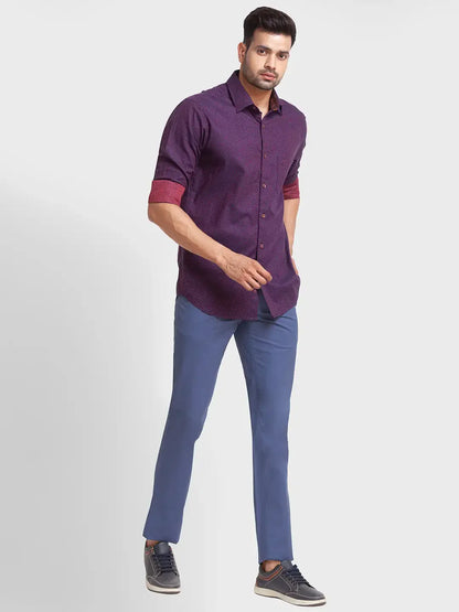 Men Red Tailored Fit Solid Cotton Full Sleeve Shirts