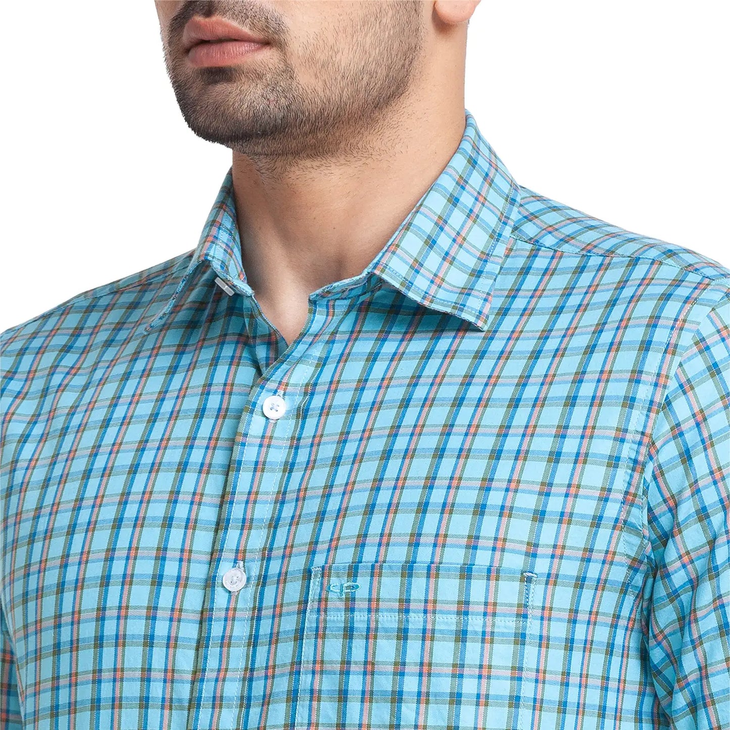 Men Blue Tailored Fit Checks Cotton Full Sleeve Shirts